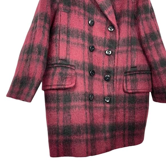 Coach Plaid Maroon Wool Alpaca Coat Red Pea Coat Small - Picture 8 of 10
